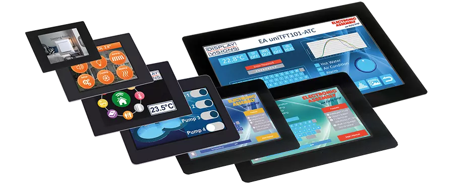 Intelligente HMI Displays mit PCAP-Touch zum Einbau mit USB, RS232, SPI, I²C
