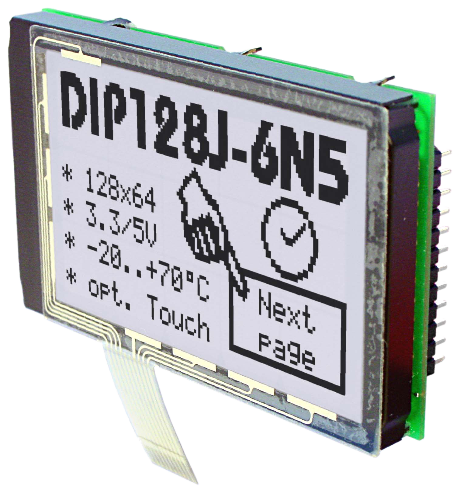 LCD Displays in Chip on Board (COB) TEchnik, hier EA DIP128 als Grafikdisplay mit 128x64 Pixeln