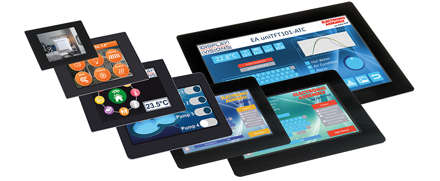 Intelligente HMI Displays mit PCAP-Touch zum Einbau mit USB, RS232, SPI, I²C