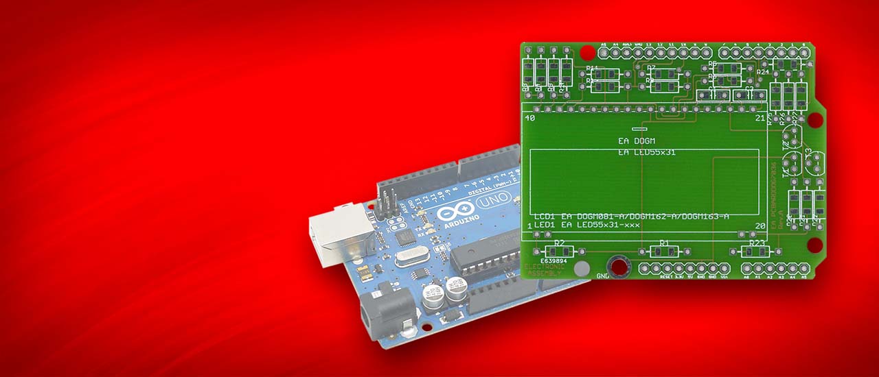 Text-display an den Arduino anschliessen. Mit einem DOG Display einfach möglich dank 3,3V und SPI Interface.