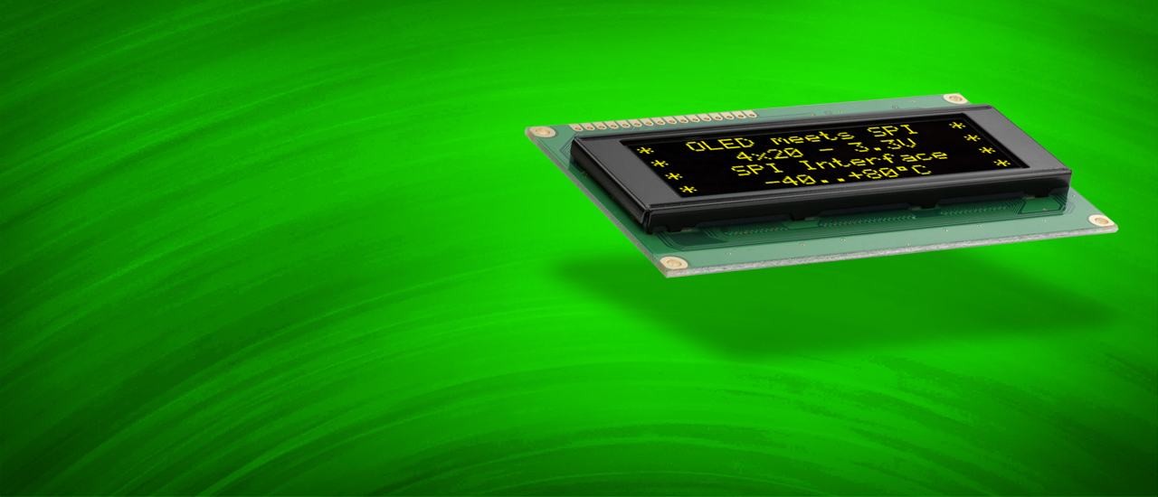 Smart OLED Displays Module in gelb leuchten aktiv, auch zusammen mit einem Touchpanel verfügbar, auch mit USB oder RS-232 Schnittstelle